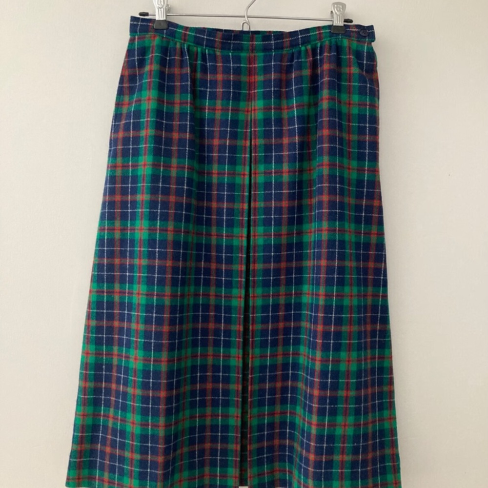 Vintage Pendleton Wool Pleated Midi Skirt Plaid Blue Green Red XS Unlined EUC